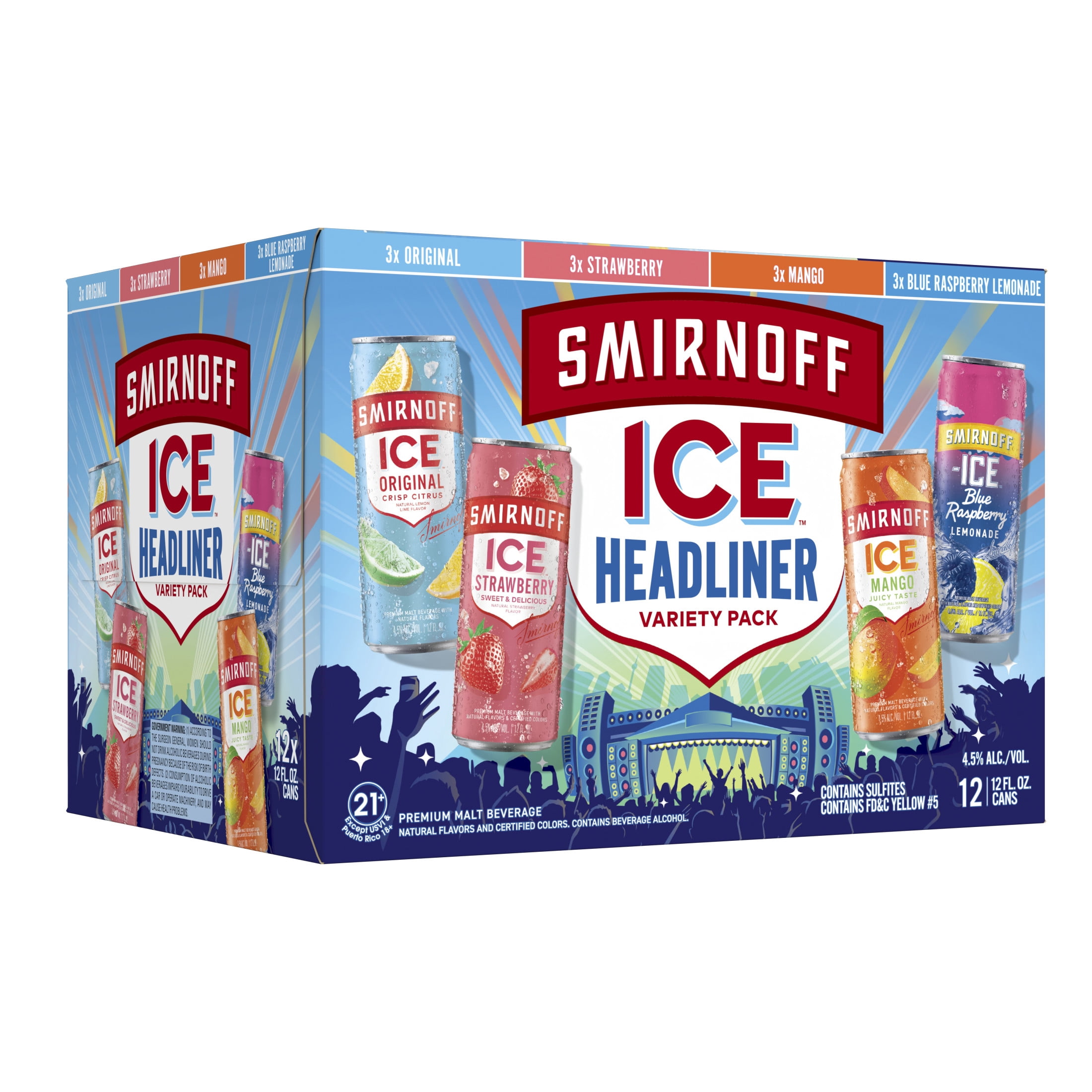 Smirnoff Ice Headliner Variety, 12 Pack Cans, 12 fl oz, 4.5% ABV