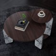 thumbnail image 3 of S-HOME Multi-Purpose Round Coffee Table and End Table Set with Sintered Stone Legs 32.68" & 16.93" Diameter for Home for Living Room, Walnut, 3 of 18