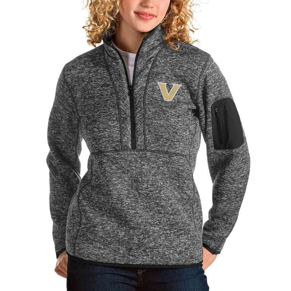 Women's Antigua Charcoal Vanderbilt Commodores Fortune Half-Zip Pullover Jacket