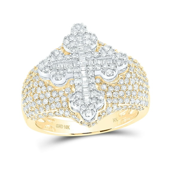 10kt Yellow Gold 2 Cttw Natural Diamond Men's Cross Ring, Men Size: 8-12