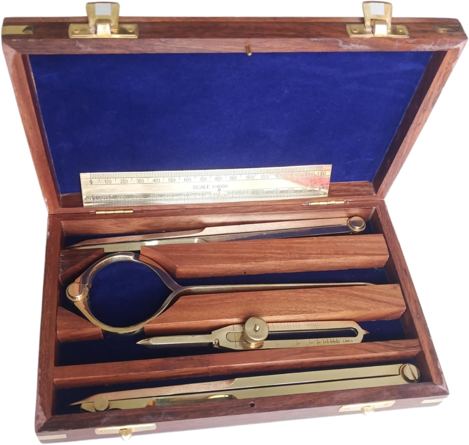Proportional Divider Set of 5, Full Brass dividers with Executive Handmade Leather Roll Tools Bag, Single Handed 8" Brass Navigation Dividers Compass Set for Maritime, Naval, Geometry and Drafting.