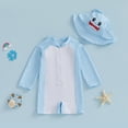 thumbnail image 5 of FASHOFT Baby Boy Swimsuit UPF 50+ Sun Protection One Piece Zipper Bathing Suit with Sun Hat Beach Swimwear Light Blue, 5 of 5