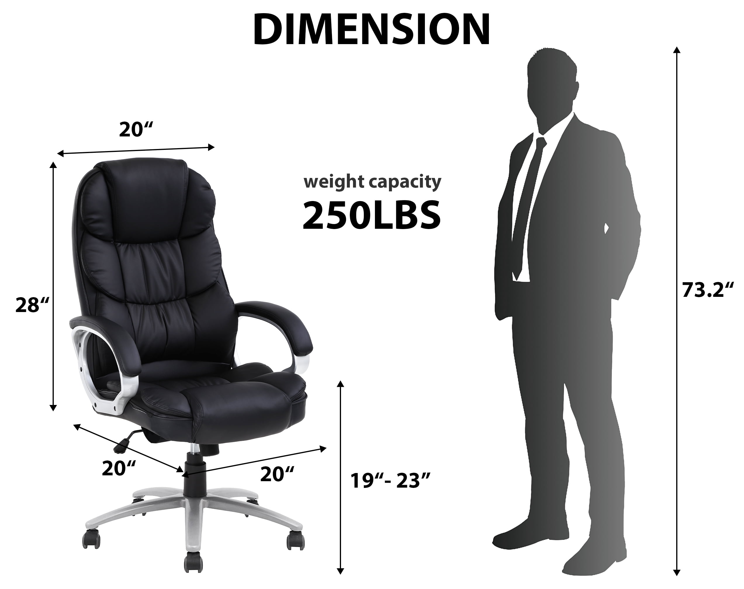 CL.HPAHKL Ergonomic Adjustable PU Leather High Back Home Office Desk Chair, Black Set of 1