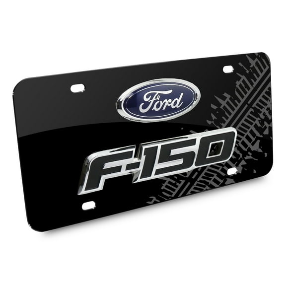 Ford F-150 Double 3D Logo Tire Mark Black Acrylic License Plate