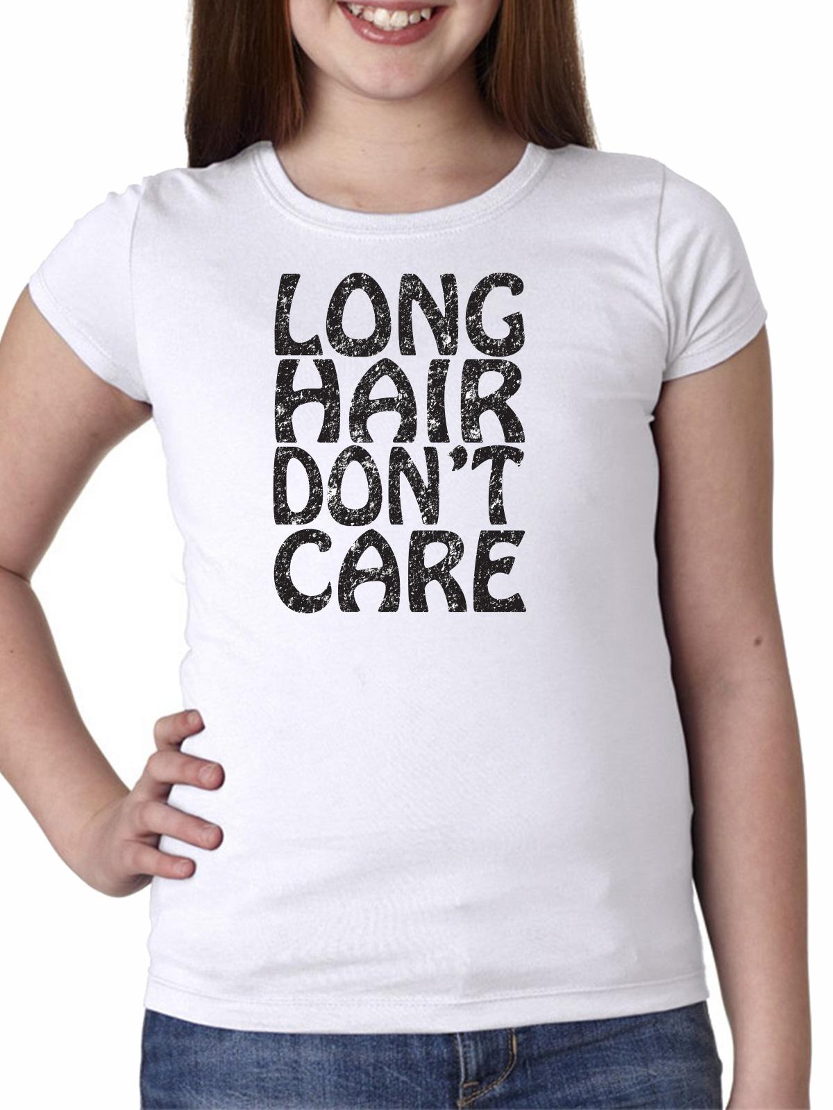 Long Hair Don T Care Trendy Large Text Girl S Cotton Youth T