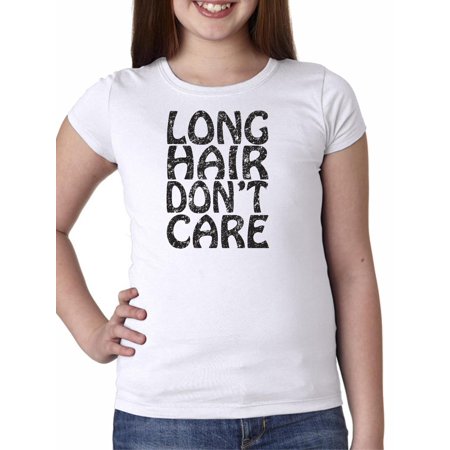 Long Hair Don T Care Trendy Large Text Girl S Cotton Youth T
