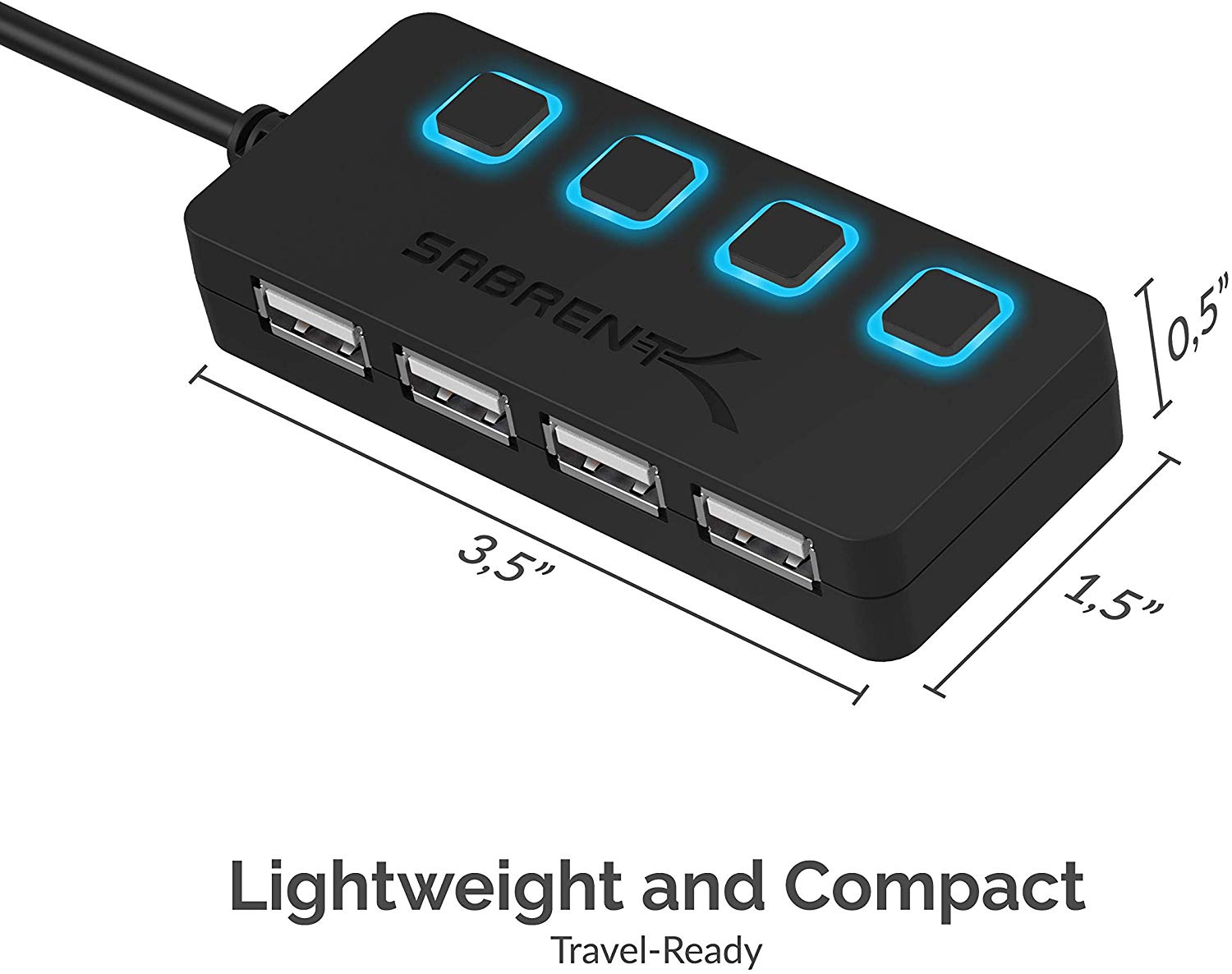 Sabrent 4-Port USB 2.0 Hub with Individual LED lit Power Switches (HB-UMLS) - image 3 of 9