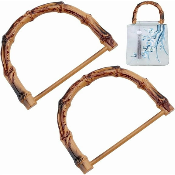 4Pcs Bamboo Handle Purses for Women 13.5x10cm Wood D Shaped Bag Handles Ring Replacement for DIY Handmade Summer Beach Bag Straw Bag Making Supplies