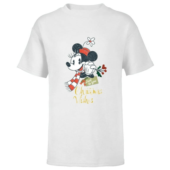 Disney Minnie Mouse Christmas Wishes Just to You Distressed - Short Sleeve T-Shirt for Kids - Customized-White