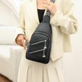 thumbnail image 5 of CHAO Bolso de pecho nuevo, elegante bolso bandolera de cuero para hombre y mujer, con orificio para auriculares, bandolera con correa ancha, color negro, 5 of 5