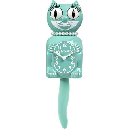 Kit-Cat Klock Limited Edition Ocean Waves Lady with Pearl Necklace & Eyelashes - Cat Clock with Moving Eyes and Tail Wall Clock