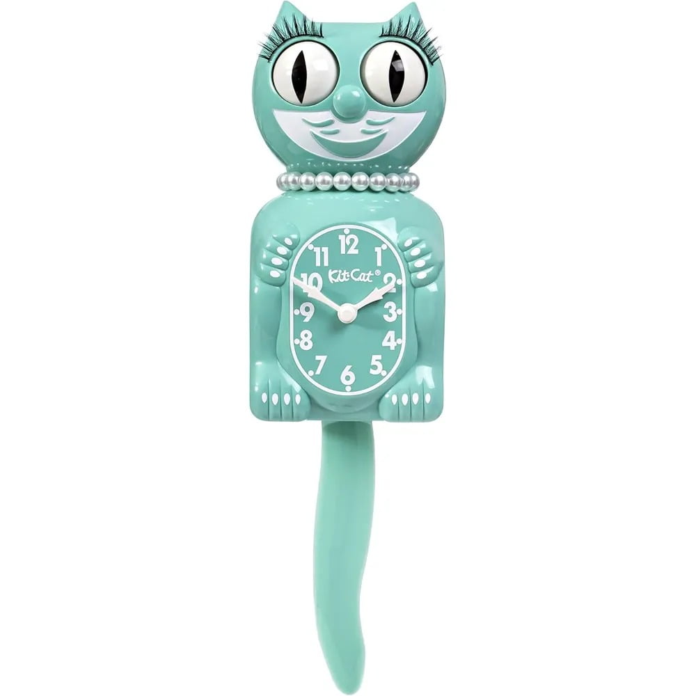 Kit-Cat Klock Limited Edition Ocean Waves Lady with Pearl Necklace & Eyelashes - Cat Clock with Moving Eyes and Tail Wall Clock