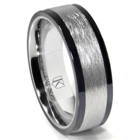 Andrea Jewelers Cobalt Xf Chrome 8MM Italian Di Seta Finish Two Tone Flat Wedding Band Ring Sz 13.0