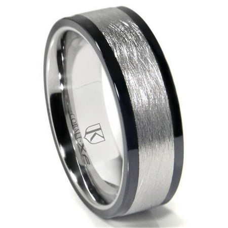 Cobalt XF Chrome 8MM Italian Di Seta Finish Two-Tone Flat Wedding Band Ring Sz 11.0
