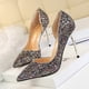 thumbnail image 3 of Zapatos de mujer estilo discoteca sexy delgados para mujer con tacones altos finos boca baja puntiagudos laterales huecos lentejuelas zapatos de mujer individuales, 3 of 5