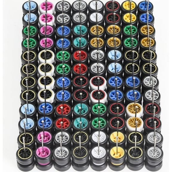 Ylutex 1/64 Wheels & Tires for 1/64 Scale Cars (10 Sets Packaging), Random Color Rims Tires Set for 1/64 Scale Toy Cars
