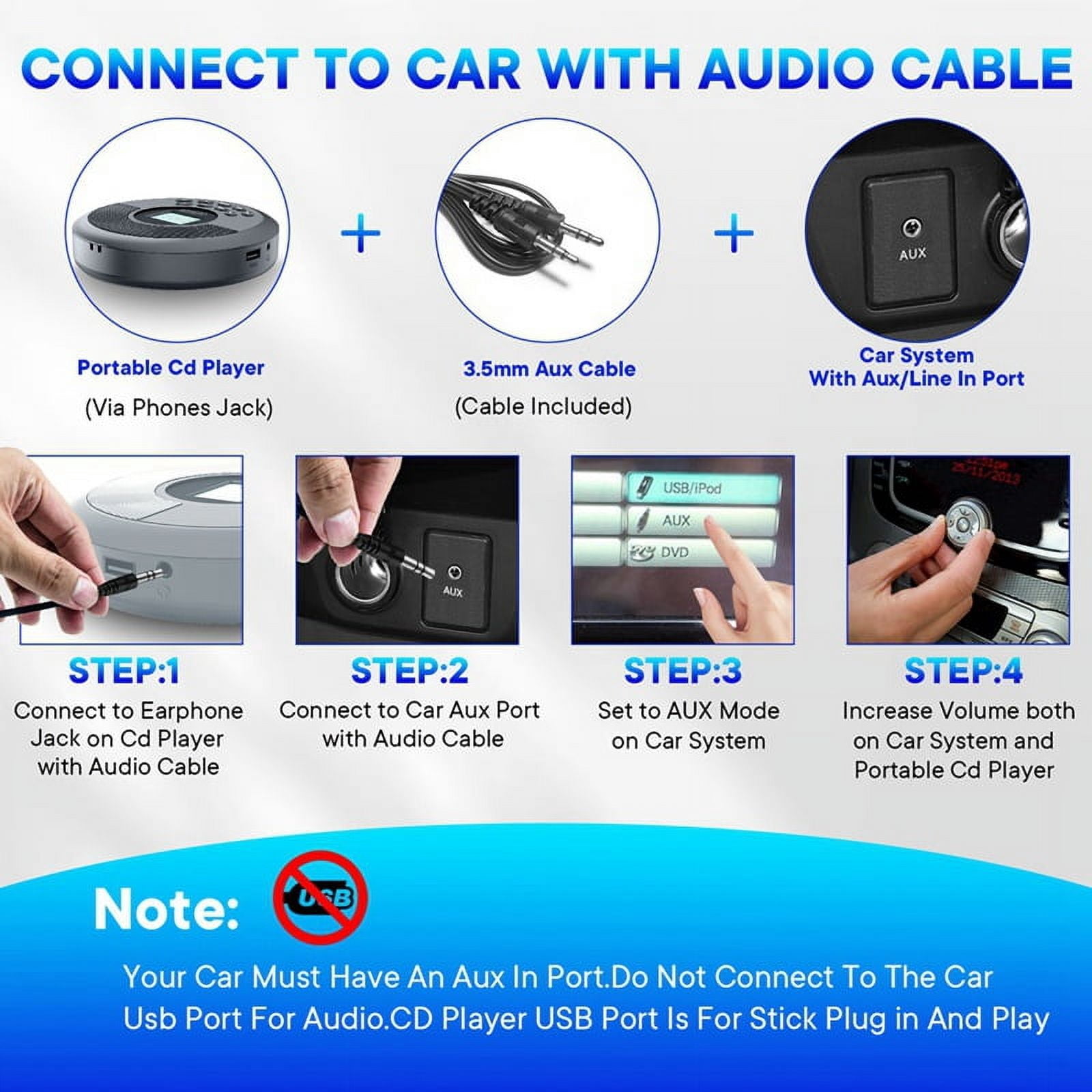 Portable Bluetooth CD Player Rechargeable Discman with Dual Speakers and Headphones  Cd Player Mp3 Player Gray