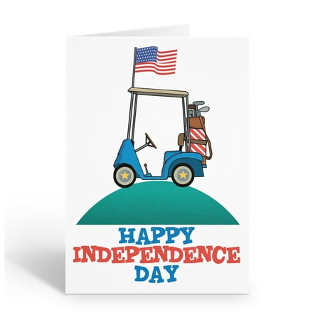 Golf Cart Happy Independence Day Greeting Cards - 12 Greeting Cards, Size 4.5 x 6.25 - 18067