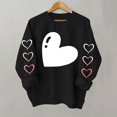 thumbnail image 5 of Heart Sweatshirt Womens Long Sleeve Pullover Shirt Crewneck Trendy Cute Tops Holiday Valentines Day Outfits, XL Black, 5 of 5