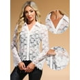 thumbnail image 2 of DARING DIVA Women's V-neck Elegant Lace Bell Sleeve Sheer Tops XS White, 2 of 6