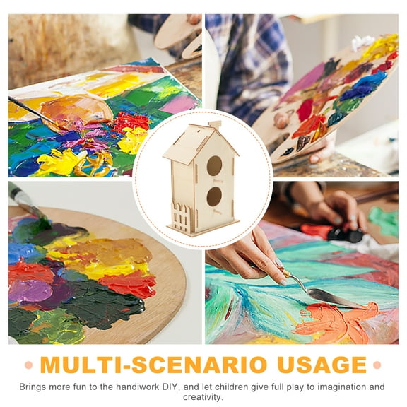 Dytern DIY Unpainted Bird House DIY Bird House Kit Children Painting Wooden Bird House Toy