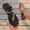 thumbnail image 2 of KEGIRLOM Fashionable Casual Wear Round-Headed Open-Toe Comfortable Flat-Bottomed Ethnic Style Flower Decoration Elastic Roman Sandals Black 8.5, 2 of 9
