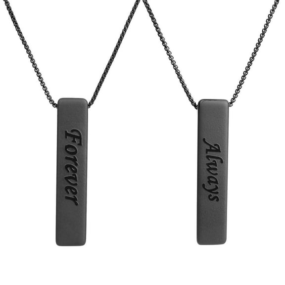 COAI Forever & Always Matching Couples Bar Black Obsidian Stone Pendant Necklaces