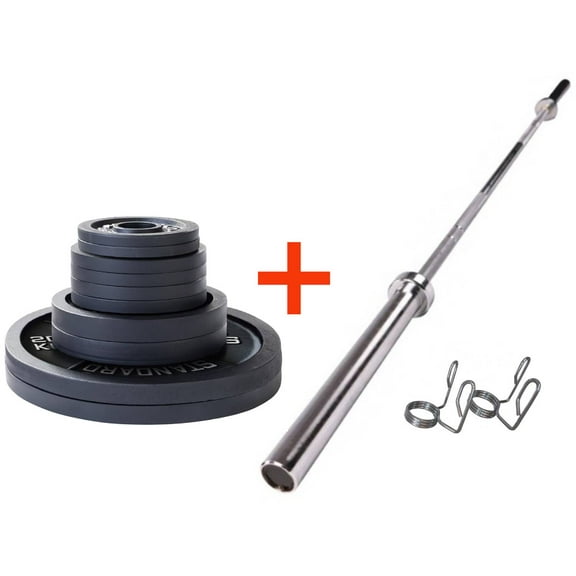 French Fitness Cast Iron Olympic Weight Plate V1 Set w/7 ft Olympic Bar 235 lbs (New)