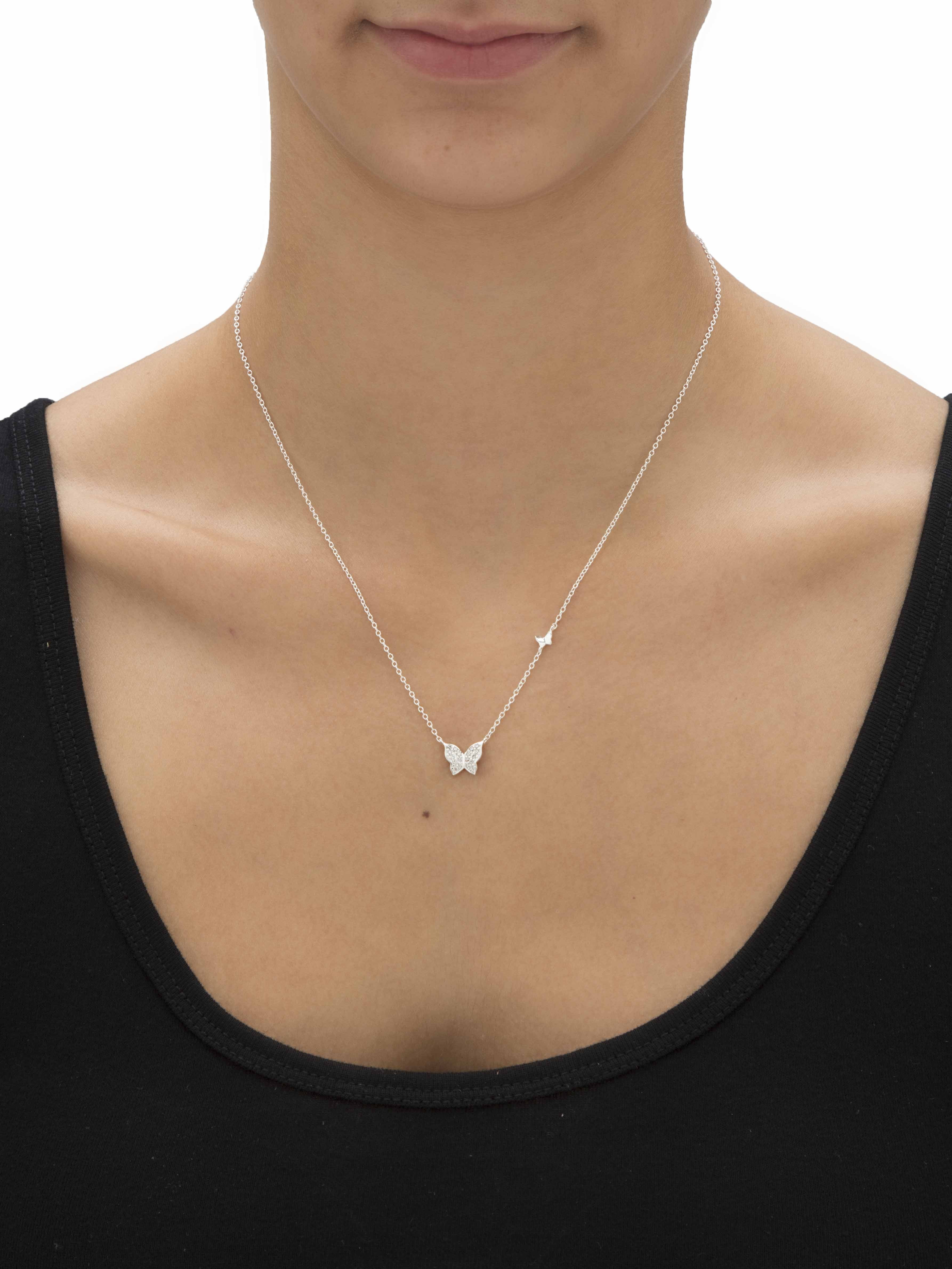 PalmBeach Jewelry Round Cubic Zirconia Butterfly Necklace in Sterling Silver 18"-20" (.16 TCW)