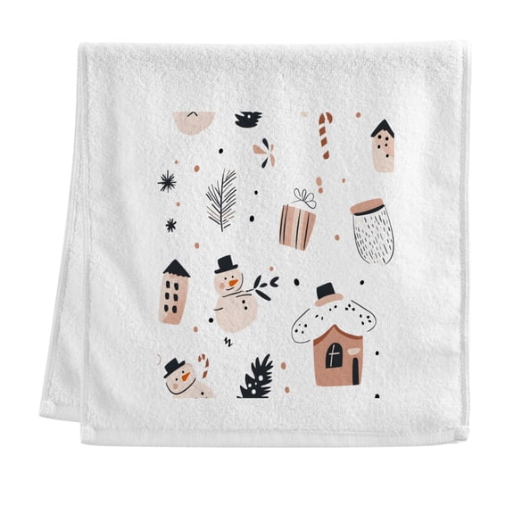 Cute Christmas Pattern Soft Cotton Towel with Vibrant Print, Perfect for Bathroom, Beach, and Travel