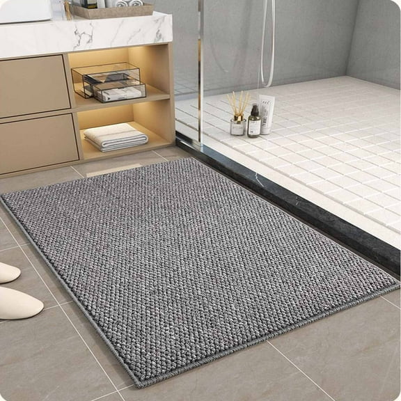 Faux Jute Door Mat, Non Slip Washable Low Pile Rug, Cuttable Entryway Runner with TPR Backing, Absorbent Indoor Carpet for Kitchen Bedroom Bathroom