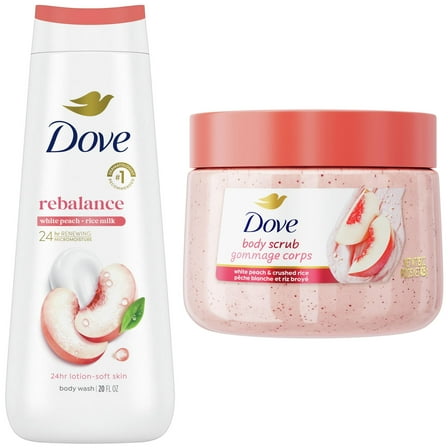 Dove Peach Body Care Collection Body Wash & Body Scrub, 2 Count