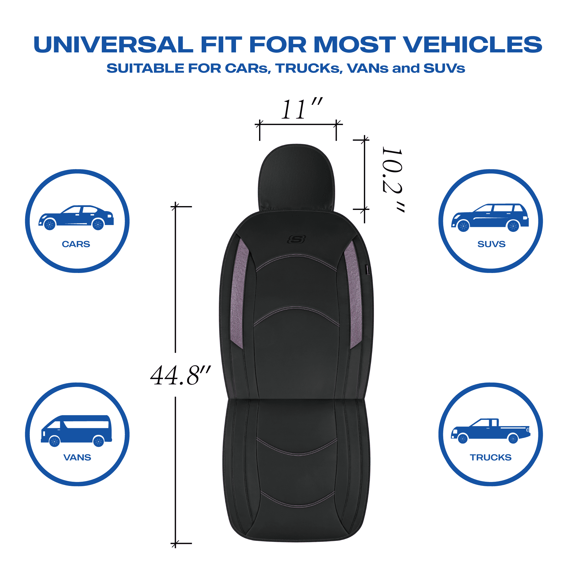 Skechers Leather Front Car Seat Cover – Stylish Diamond Design, Universal Fit - Purple