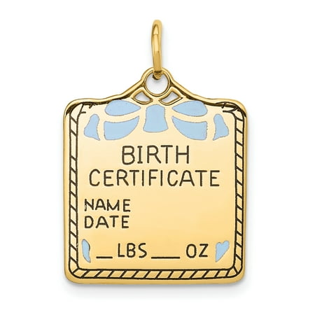 14kt Yellow Gold Enameled Blue Engravable Birth Certificate Pendant Charm Necklace Baby Fine Jewelry Ideal Gifts For Women Gift Set From Heart
