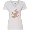 thumbnail image 3 of Inktastic Sock Monkey Gingerbread Women's V-Neck T-Shirt, 3 of 5