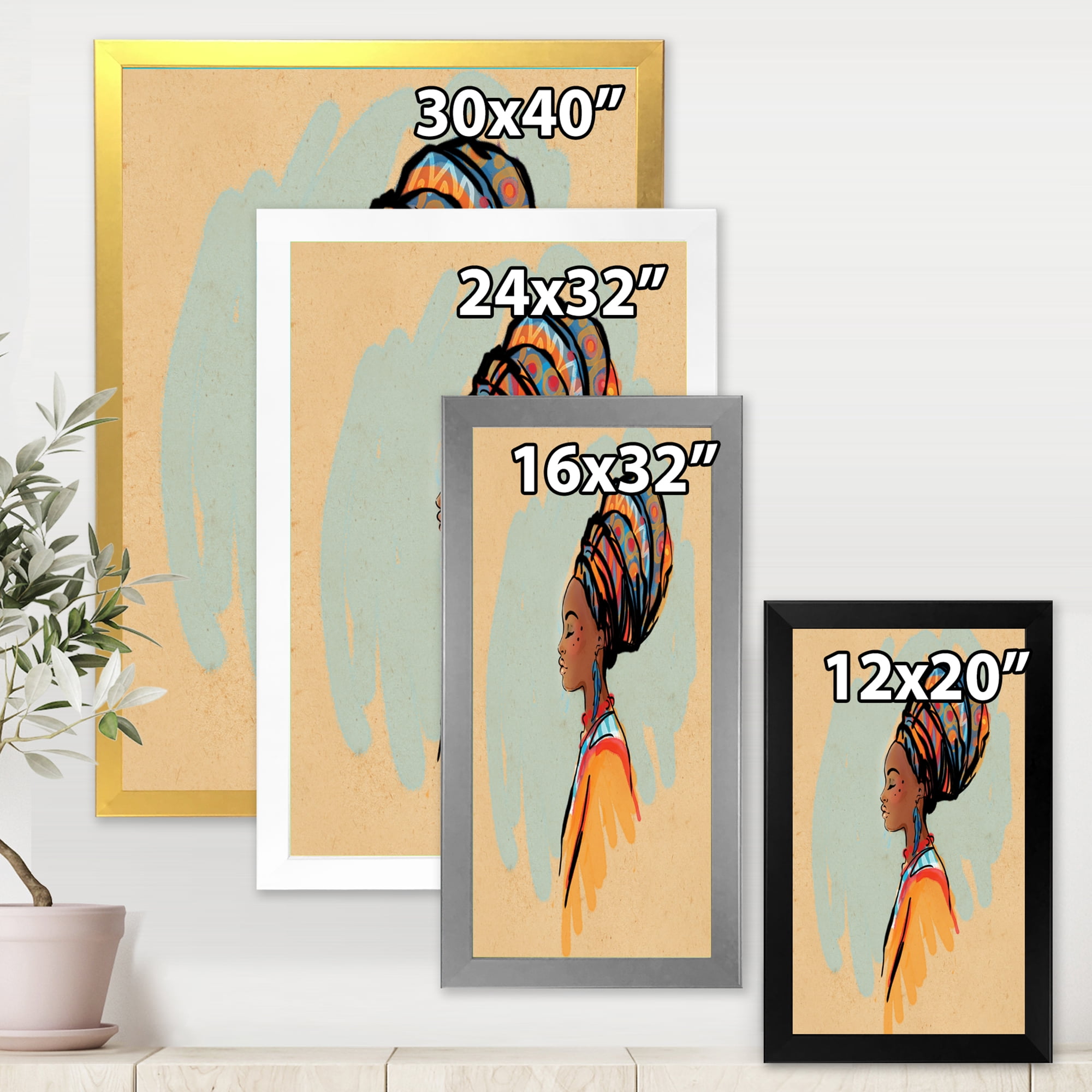 Designart 'Portrait of African American Woman With Turban II' Modern Framed Art Print