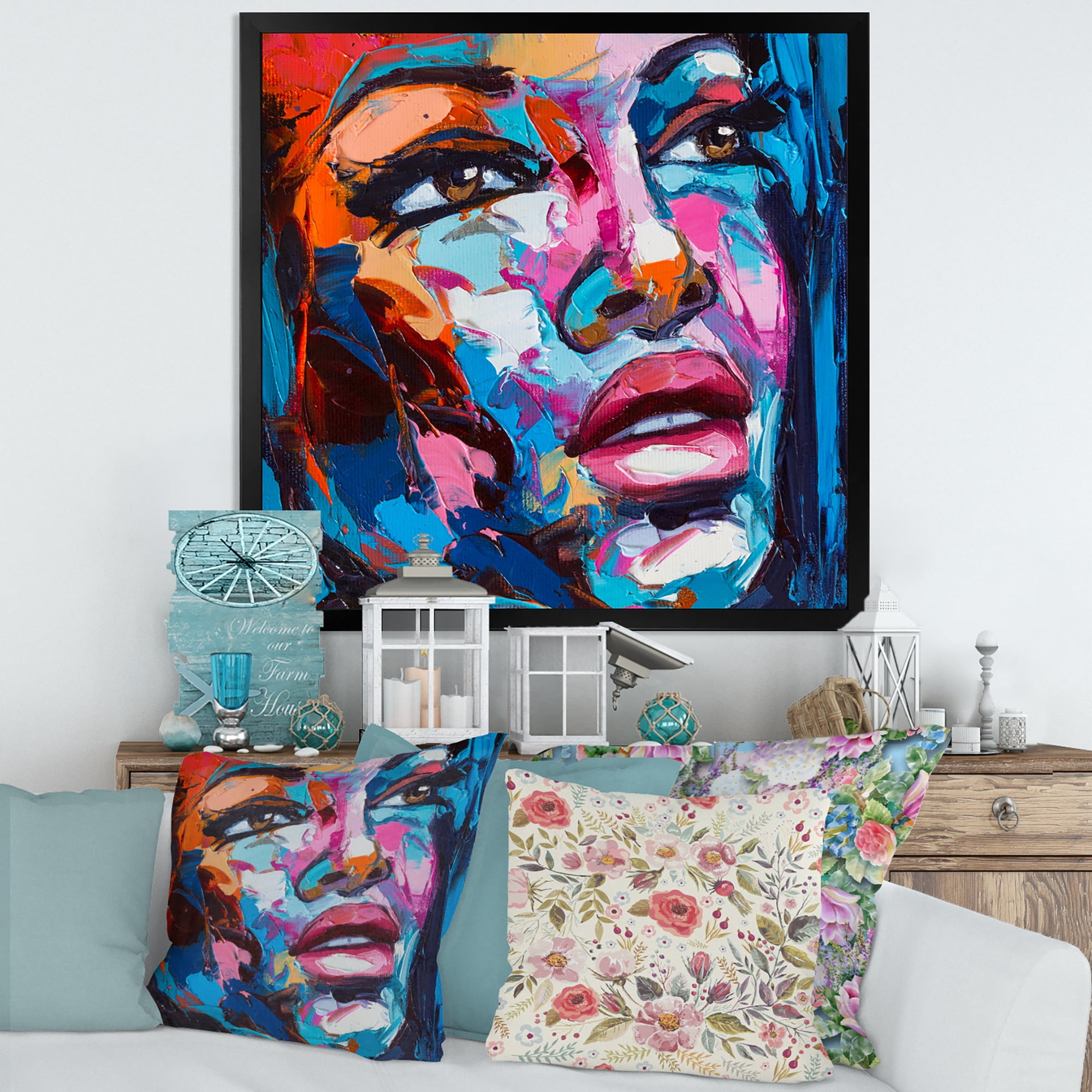 Designart 'Abstract Colorful Fantasy Portrait Of A Young Woman III' Modern Framed Art Print