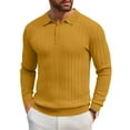 thumbnail image 2 of SAATLERI Mens Long Sleeve Knit Polo Shirt Lightweight Ribbed Pullover Sweater Casual Textured Golf Shirt with Collar, 2 of 5