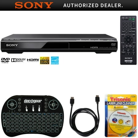 Sony DVPSR510H DVD Player + Accessories Bundle Includes, 2.4GHz Wireless Backlit Keyboard w/ Touchpad, 6ft HDMI Cable and Laser Lens Cleaner for DVD/CD