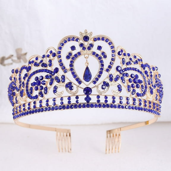 NAMZI Wedding Tiara for Bride Princess Tiara Headband Bridal Crown,Crystal Rhinestone Hair Jewelry Decor for Queen Girl Bride Birthday Prom Wedding Pageant Halloween Costume Party(Blue)