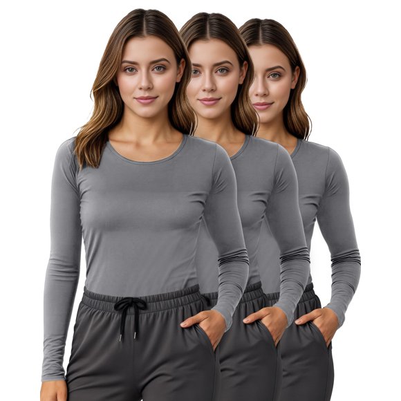 Remera NY Threads para Enfermería de Manga Larga XL Gris Paquete de 3