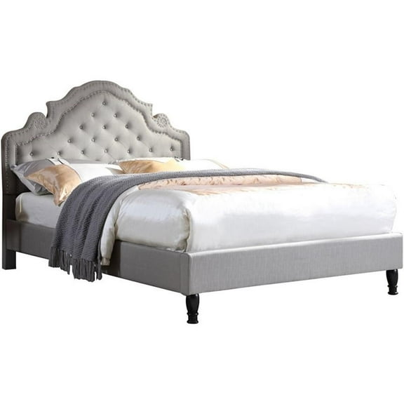 Bowery Hill Linen Fabric King Bed with Nailhead Trim in Gray