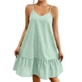 thumbnail image 2 of Kukoosong Women's Spaghetti Strap Vertical Stripe Ruffle Mini Dress, Loose V Neck Sleeveless A-Line Dress, Casual Lightweight Summer Beach Short Sundress, 2 of 6