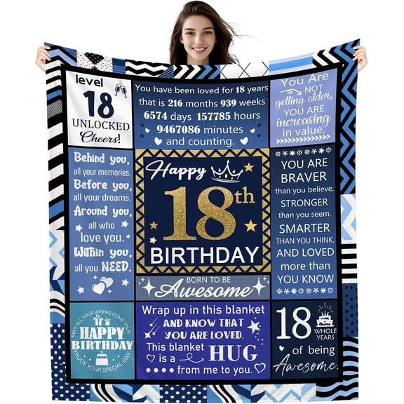 18th Birthday Blanket 18 Years Old Gifts for Boys, 18th Birthday Gift for Son Grandson Brother Nephew Cousin Best Friend Happy Birthday Decorations (18-him)