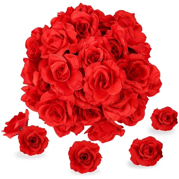 Kesote 50Pcs Artificial Rose Flower Heads Red Realistic Artificial Flower Rose Heads for Wedding Party Album Decoration & Garden Decoration DIY Craft Project - 6cm