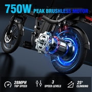 16 750W Peak Electric Bike for Adults, 48V 15Ah Removable Battery Electric Bicycle, One-Piece Tire Folding Ebike, Max Speed 28 Mph, Range to 45 Miles, Off Road UL2849