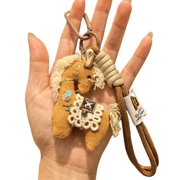 Llavero con colgante de bolso de algodón y lino con diseño de caballo, estilo vintage, para mochila escolar, accesorios para bolsos portátiles