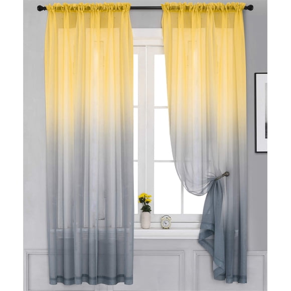 Cortina Yancorp Degradado Transparente De Lino 102x213 cm Amarillo Gris