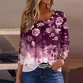 thumbnail image 2 of Womens 3/4 Sleeve Tops Square Neck Summer Shirts Blouses Buttons Pleated Floral Print Plus Size Tunic Tops Clearance, 2 of 5