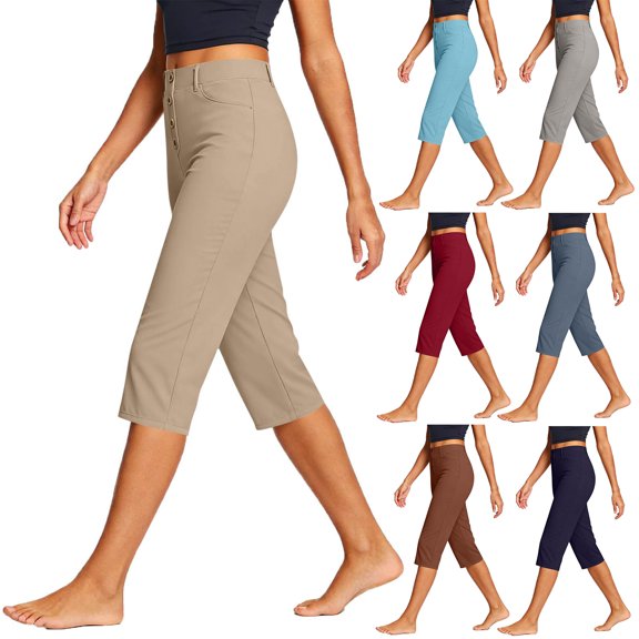 Yifymode Capris for Women with Pockets Golf Pants 7/8 High Waisted Stretch Pull On Ankle Business Casual Travel Athletic Work